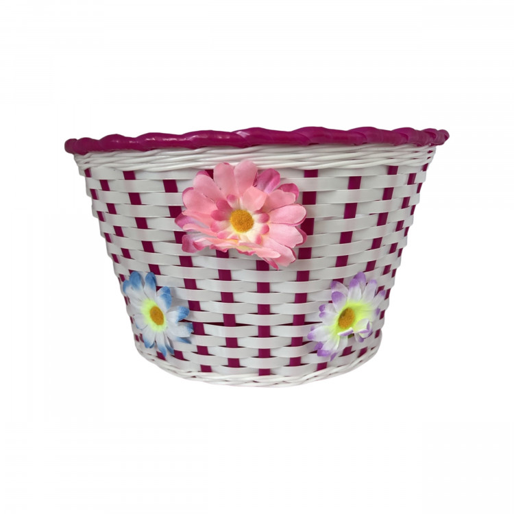 Detský plastový košík na riadidlá - bielo fialový s kvietkami